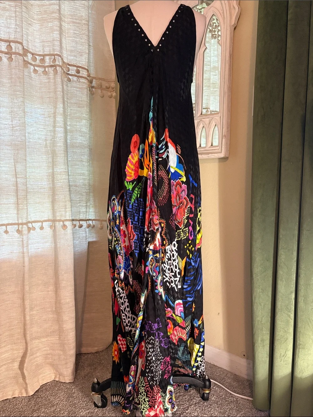 Johnny Was Black Maxi Dress with Multicolor Floral & Paisley Accents - Picture 2 of 7